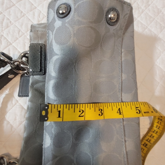 Coach Penelope Grey Signature Logo Carryall Canvas Bag with Embossed Snakeskin - Picture 13 of 14